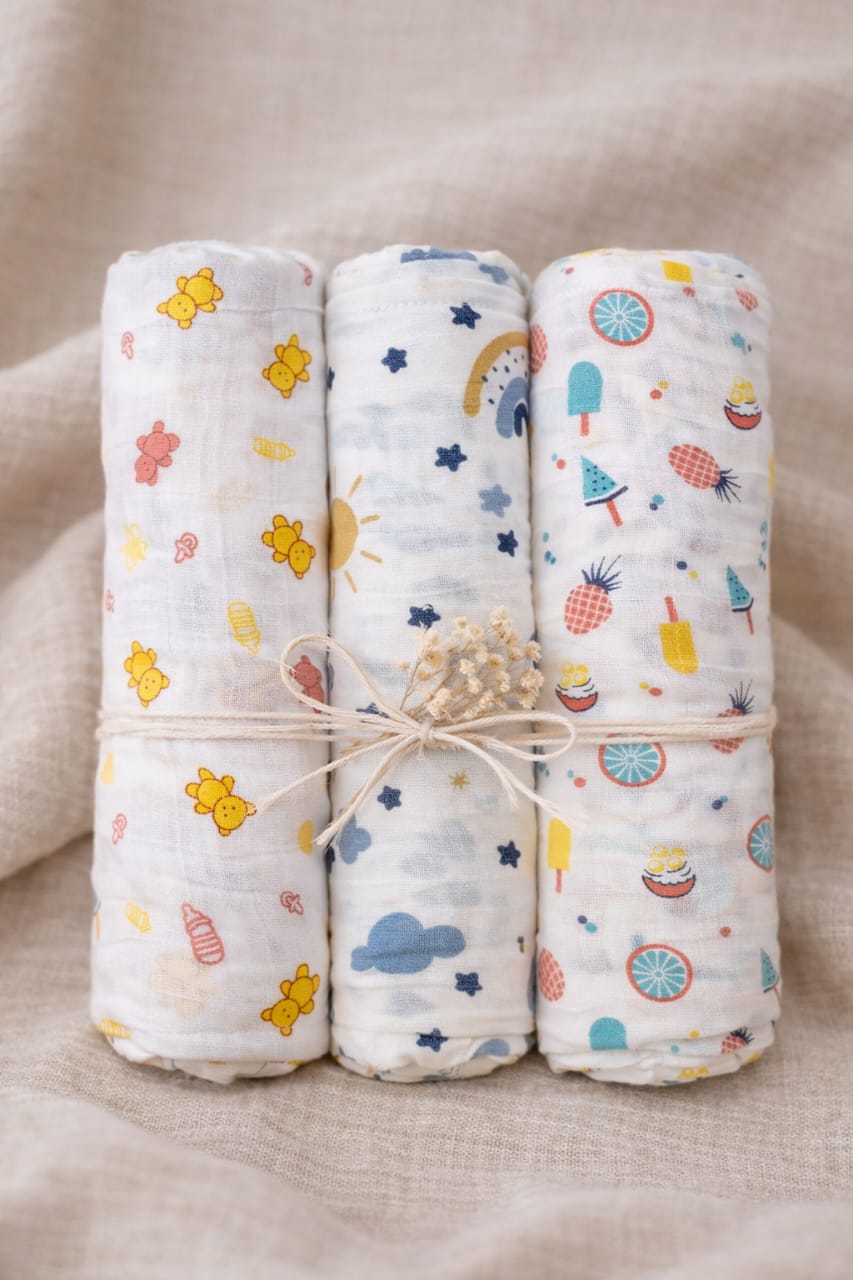 Muslin Cotton Swaddle Set (Pack of 3)