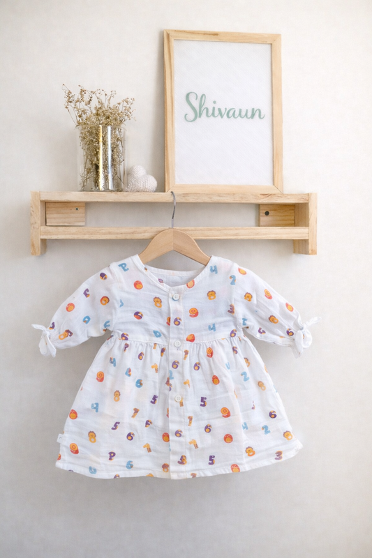 Rainy Cloud & Counting Adventure Muslin Ruffle Sleeve Frock (Pack of 2)