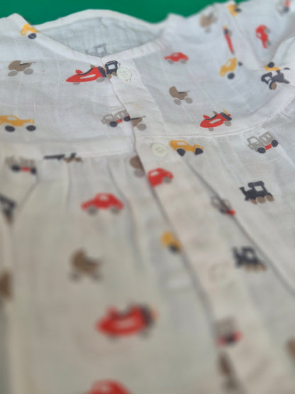 Mini Racers Cotton Muslin Ruffle Sleeve Frock
