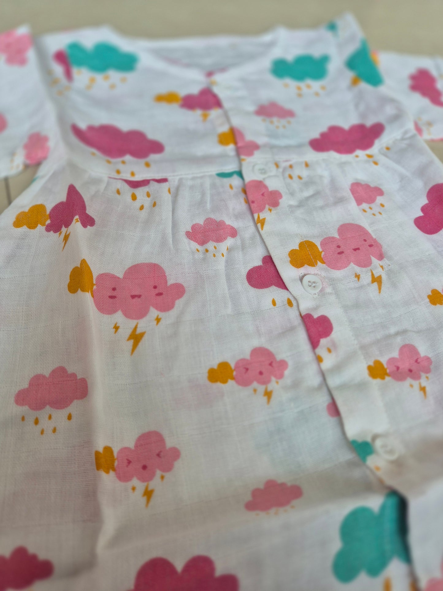 Rainy Cloud & Counting Adventure Muslin Ruffle Sleeve Frock (Pack of 2)