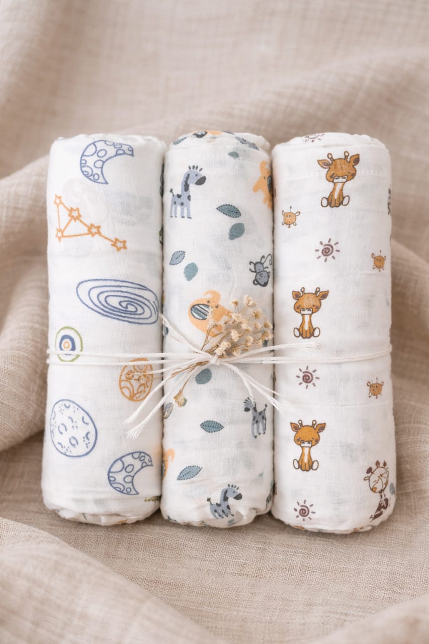 Muslin Cotton Swaddle Set (Pack of 3)