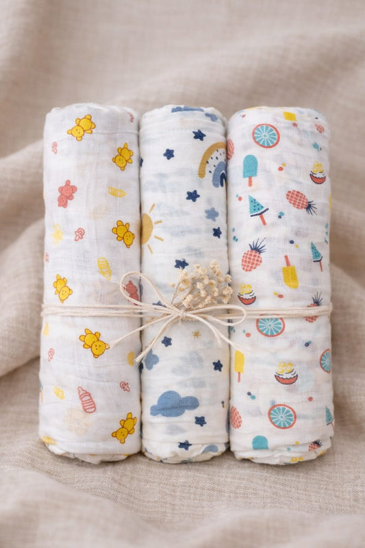 Muslin Cotton Swaddle Set (Pack of 3)
