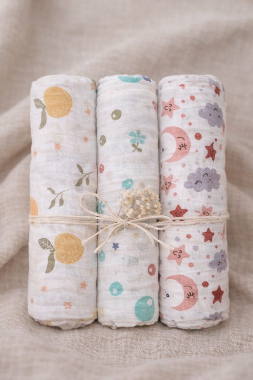 Muslin Cotton Swaddle Set (Pack of 3)