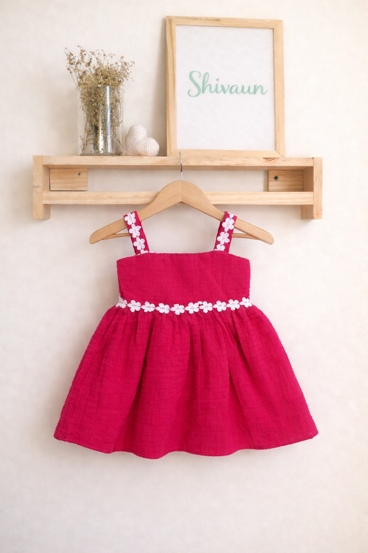 Swiss Dot Cotton Frock with Floral Lace