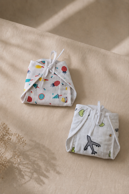 Little Aviator & Sunny Harvest Cotton Double-Layer Cloth Nappy Set