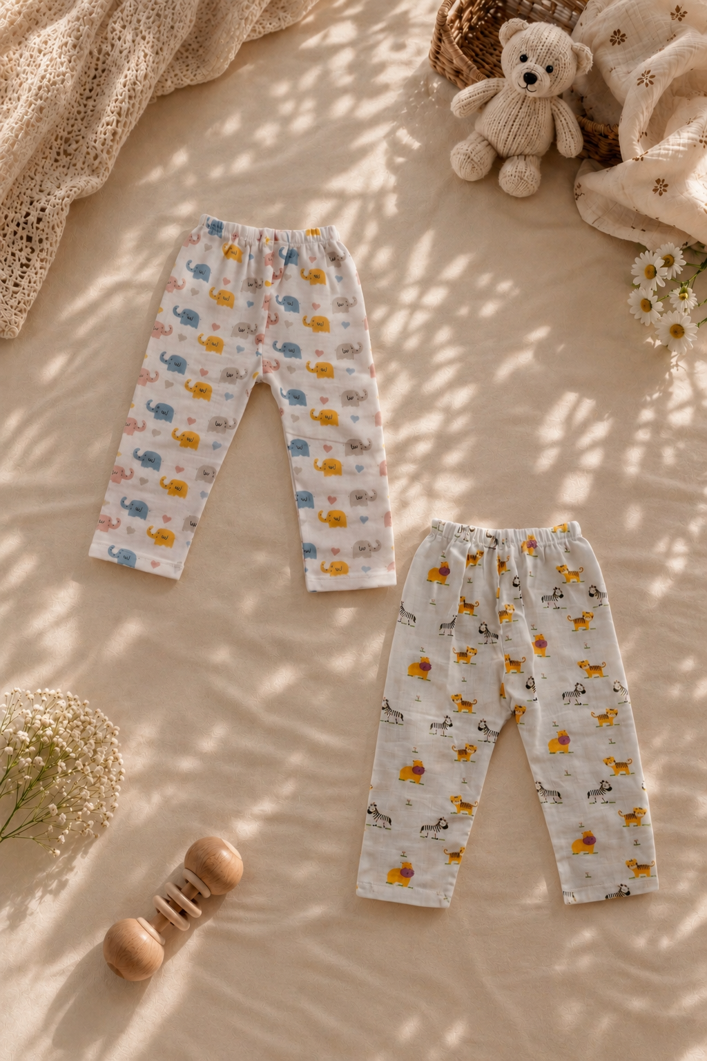 Elephants & Safari Stroll Muslin Cotton Pant(Pack of 2)