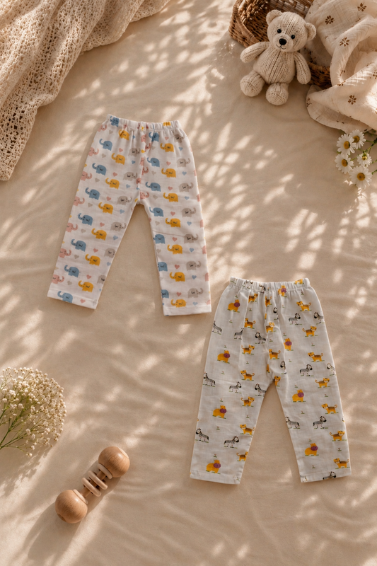 Elephants & Safari Stroll Muslin Cotton Pant(Pack of 2)