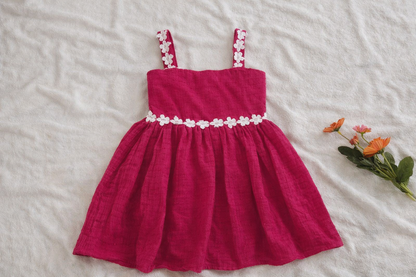 Swiss Dot Cotton Frock with Floral Lace