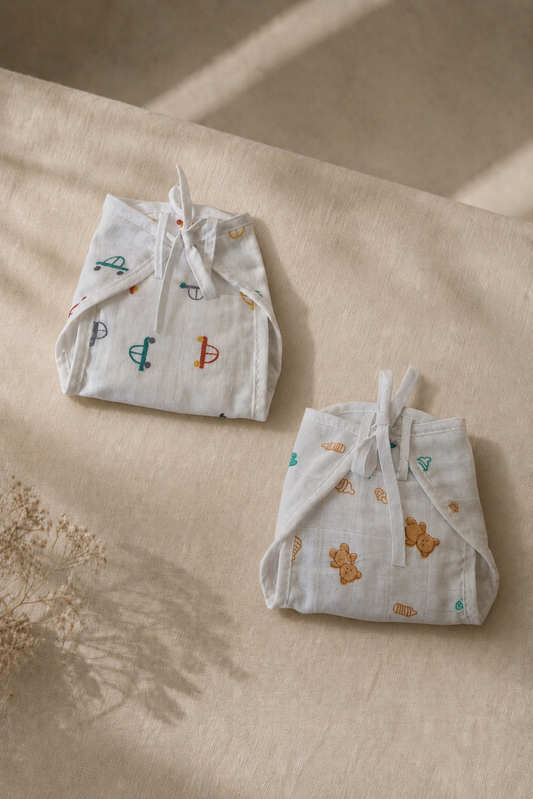 Teddy & Friends with Little Cruiser Cotton Double-Layer Cloth Nappy Set