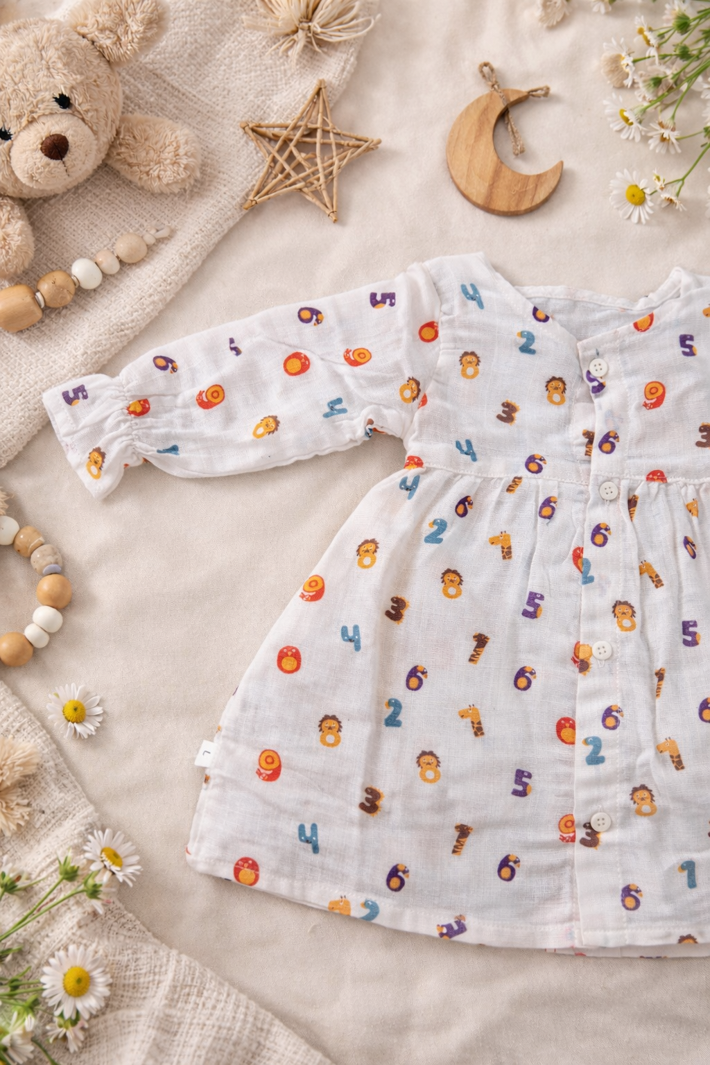 Counting Adventure Cotton Muslin Ruffle Sleeve Frock