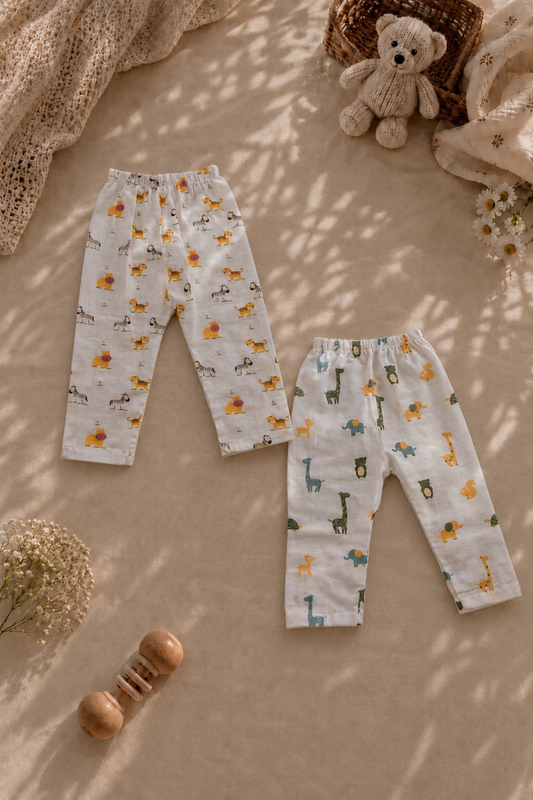 Jungle Explorers & Safari Stroll Muslin Cotton Pant(Pack of 2)