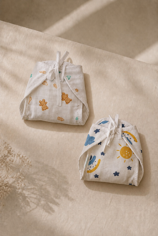 Summer Meadow with Teddy and Friends Cotton Double-Layer Cloth Nappy Set