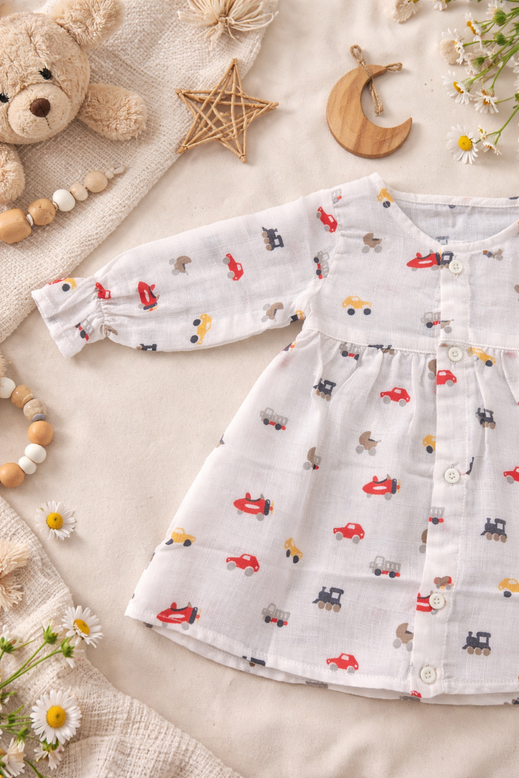 Counting Adventure Cotton Muslin Ruffle Sleeve Frock