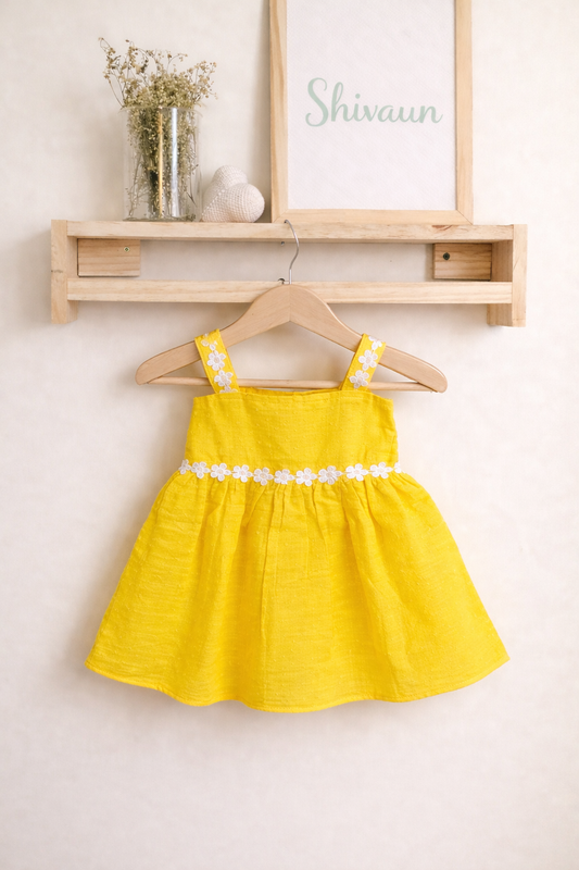 Swiss Dot Cotton Frock with Floral Lace