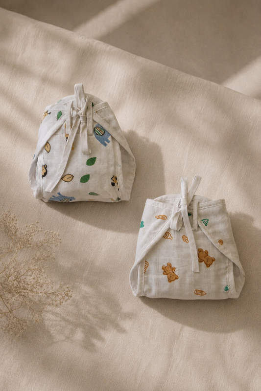 Teddy & Friends with Rustling Leaves Cotton Double-Layer Cloth Nappy Set