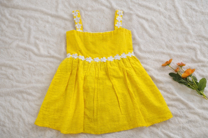 Swiss Dot Cotton Frock with Floral Lace